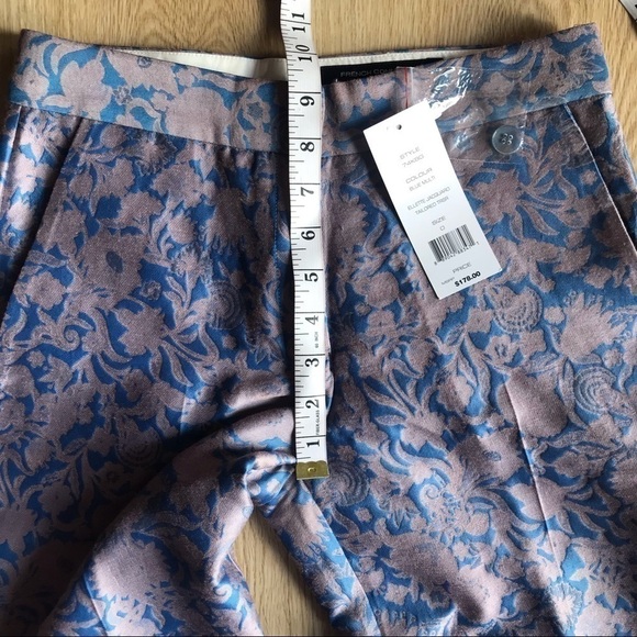 NWT French Connection Trousers Floral Jacquard Blue Old Money Cropped 0 - Picture 6 of 8
